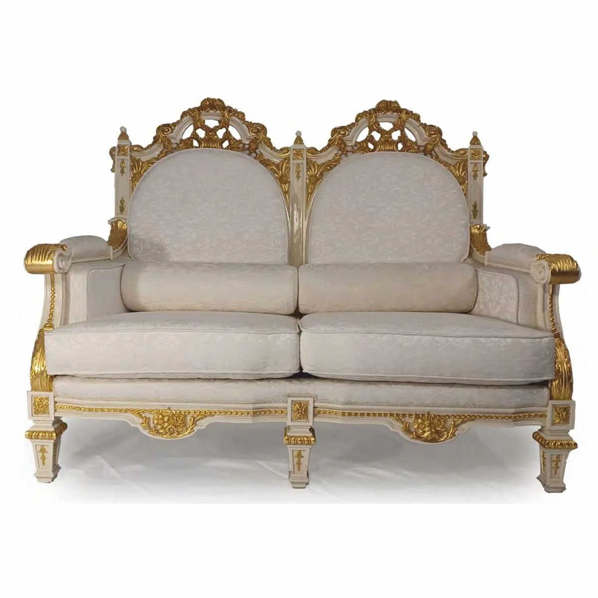 Luxus Barock Hotel & Wohnzimmer Sofa Grau / Gold 145 cm - Made in Italy