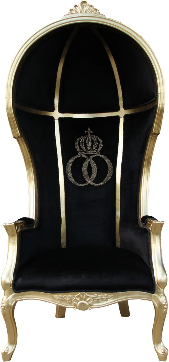 Pompöös by Luxus Ballon Baroque Armchair Isabelle Black / Gold with Glittering Crown - Pompöös Baroque Armchair designed by Harald Glööckler