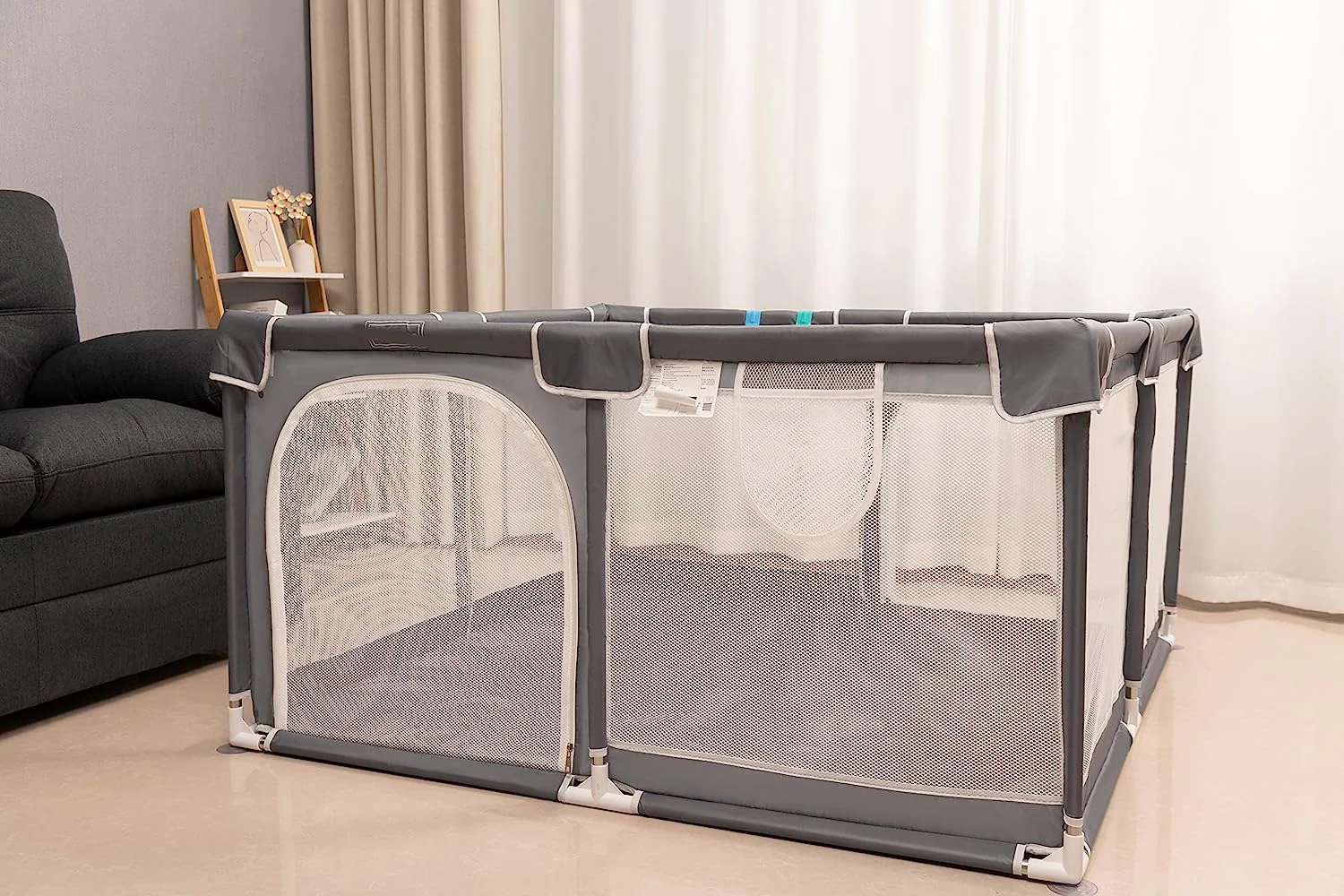 Baby-Laufstall, 127 x 127 cm, Pack N Play, Laufstall, Babygitter, Kinderaktivitätscenter, Laufstall für Babys und Kleinkinder, für drinnen und draußen (schwarz)