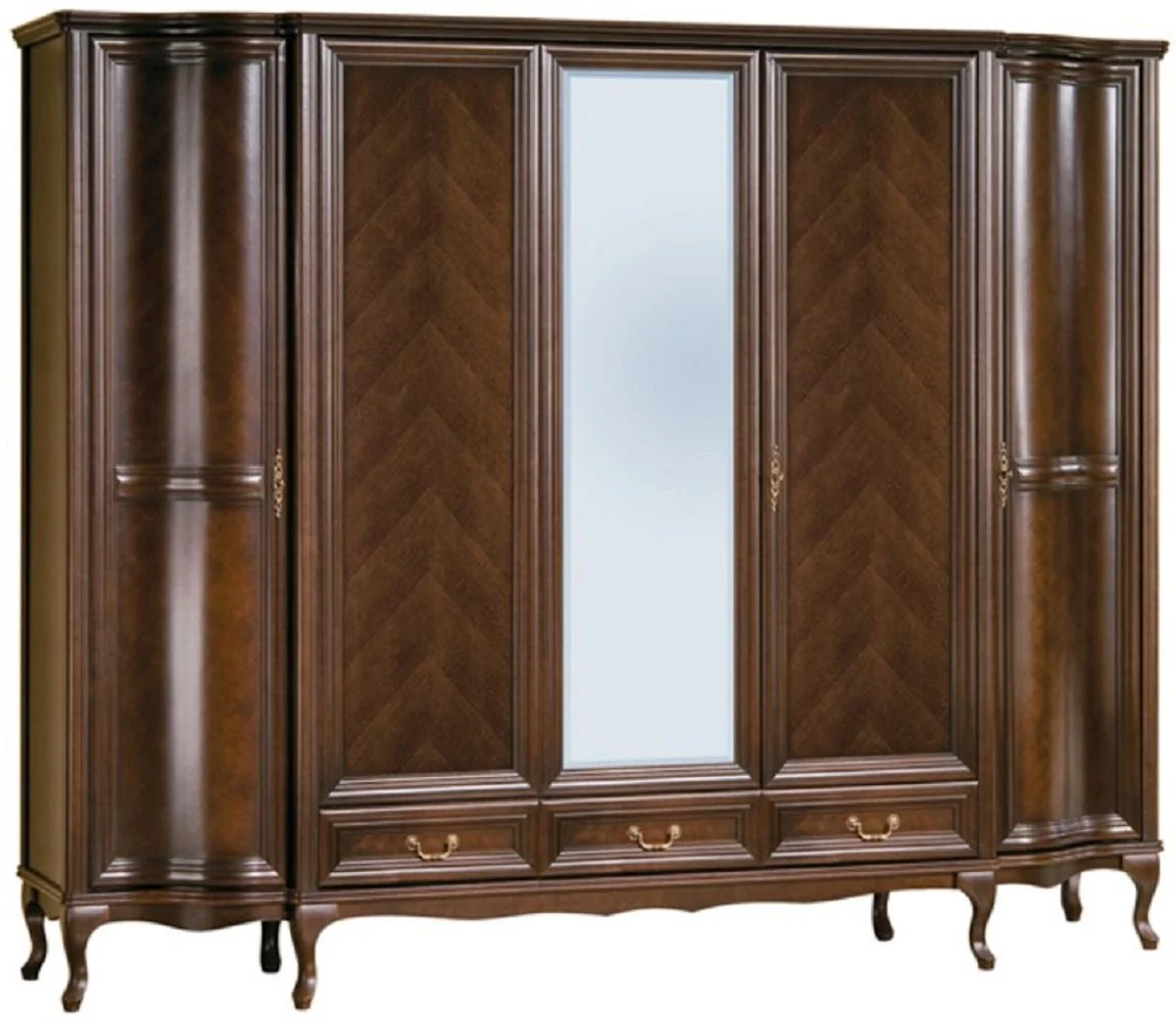 Luxury Art Nouveau bedroom wardrobe dark brown 256.8 x 63.5 x H. 206 cm - solid wood wardrobe with 5 doors and 3 drawers - Baroque & Art Nouveau bedroom furniture