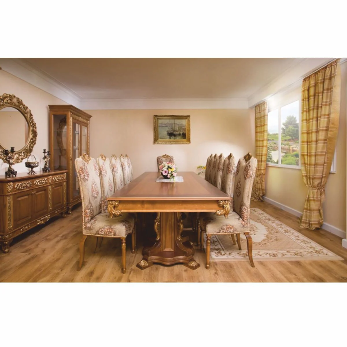 Luxury baroque dining room chair brown / gold H. 120 cm - baroque style furniture