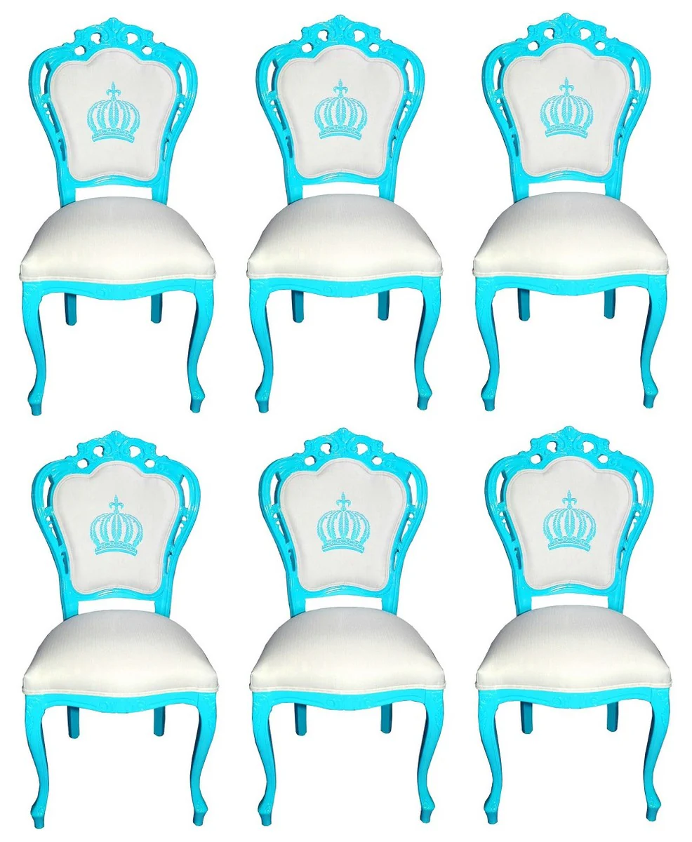Pompöös by Luxury Baroque Dining Room Chairs White / Turquoise - Pompöös Baroque Chairs designed by Harald Glööckler - 6 Dining Room Chairs - Baroque Dining Room Furniture