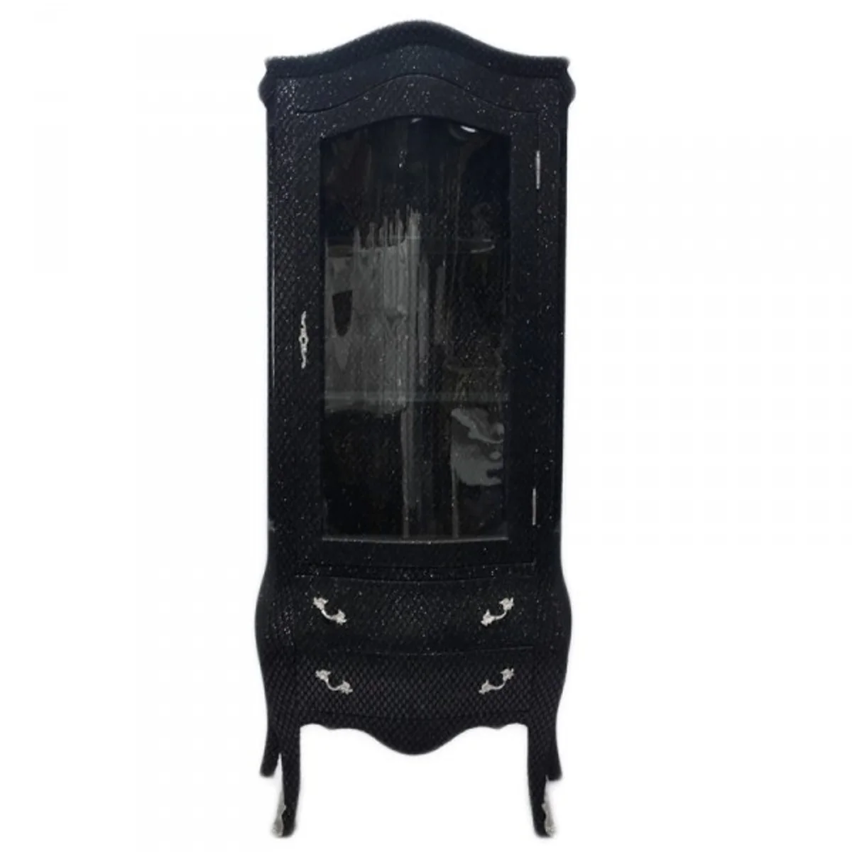 Baroque display cabinet in black / glitter look - display cabinet - living room cabinet