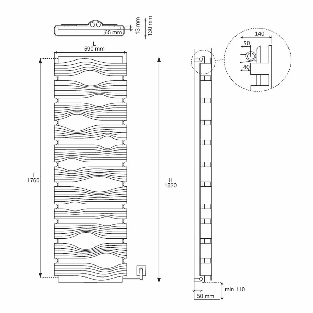 Luxury LED wall heater black / white H. 182 cm - Made in Italy