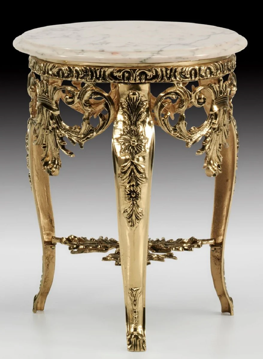 Luxury baroque side table gold / white - magnificent bronze table with marble top - luxury furniture in baroque style - baroque style living room furniture - baroque furniture - noble & magnificent