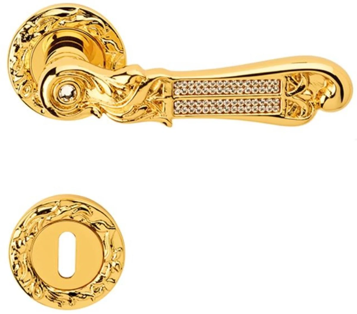 Luxury baroque door handle set gold 14.5 x H. 5.3 cm - door handle set with Swarovski crystal glass