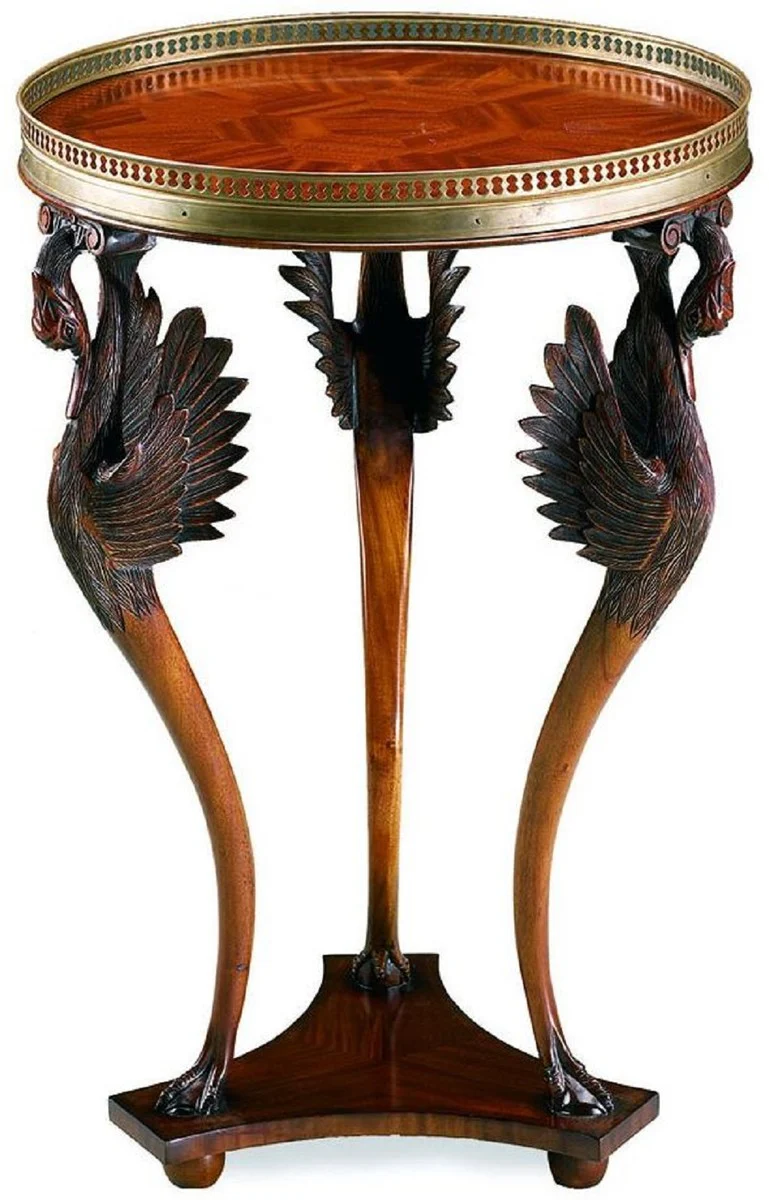 Luxury Art Nouveau side table swans brown / black / brass Ø 51 x H. 76 cm - Round solid wood table - Living room furniture - Baroque & Art Nouveau furniture