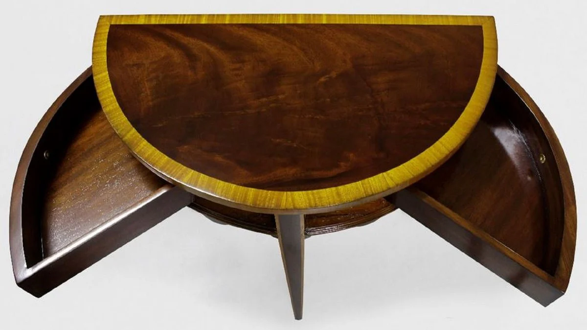 Luxury Baroque side table dark brown / light brown 71 x 36 x H. 74 cm - Half-round mahogany table with 2 drawers - Bedside table - Nightstand - Baroque furniture