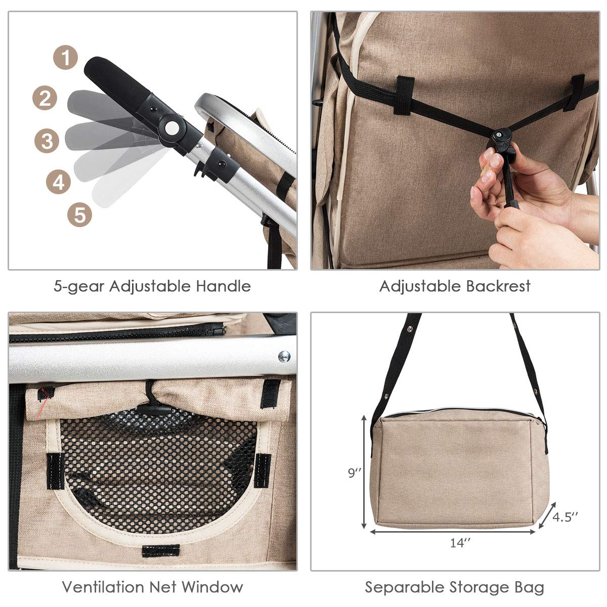 Kinderwagen, umwandelbarer Hochformat-Kinderwagen mit Stubenwagen, verstellbares Verdeck und Rückenlehne, Aufbewahrungskorb, Fußabdeckung, faltbarer Kinderwagen für Neugeborene (grau)