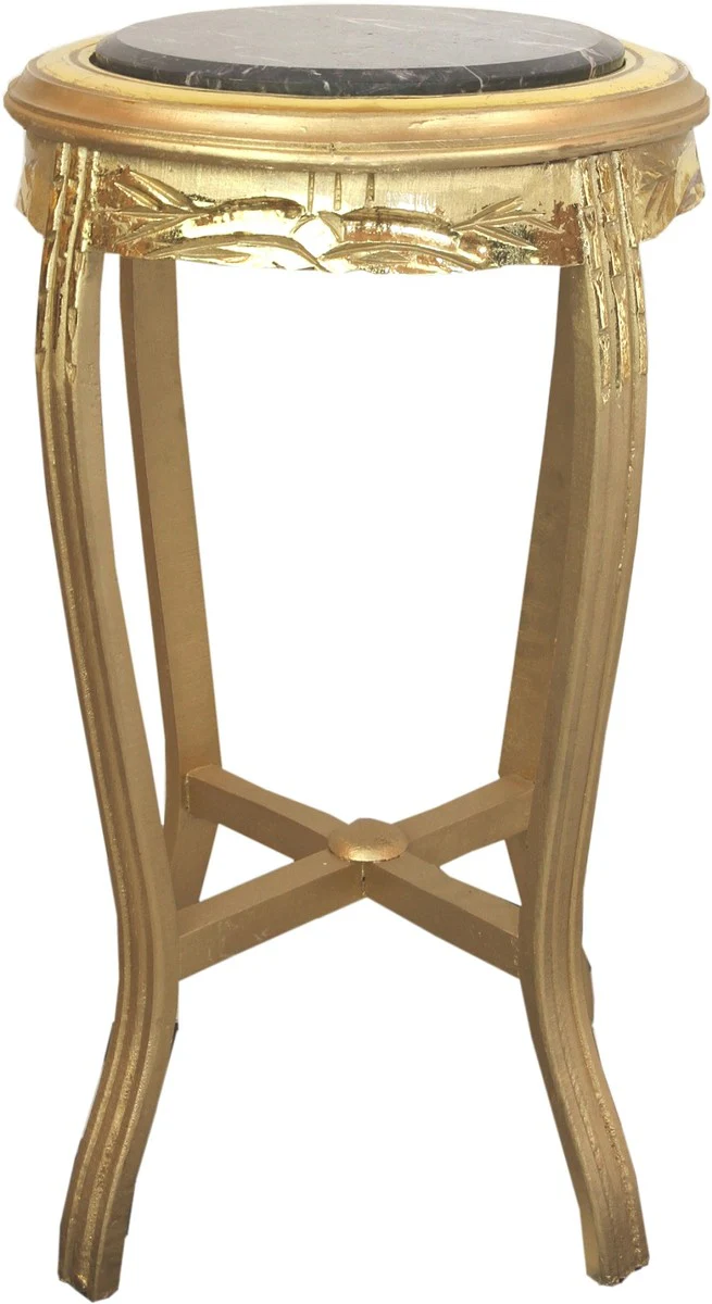 Baroque side table with marble top gold / black Ø 41 x H. 69 cm - Round hand-carved antique style telephone table flower table