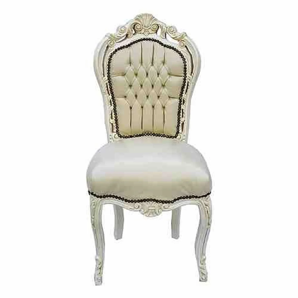 Baroque dining room chair cream / cream leather look
