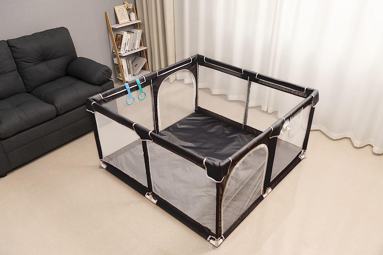 Baby-Laufstall, 127 x 127 cm, Pack N Play, Laufstall, Babygitter, Kinderaktivitätscenter, Laufstall für Babys und Kleinkinder, für drinnen und draußen (schwarz)