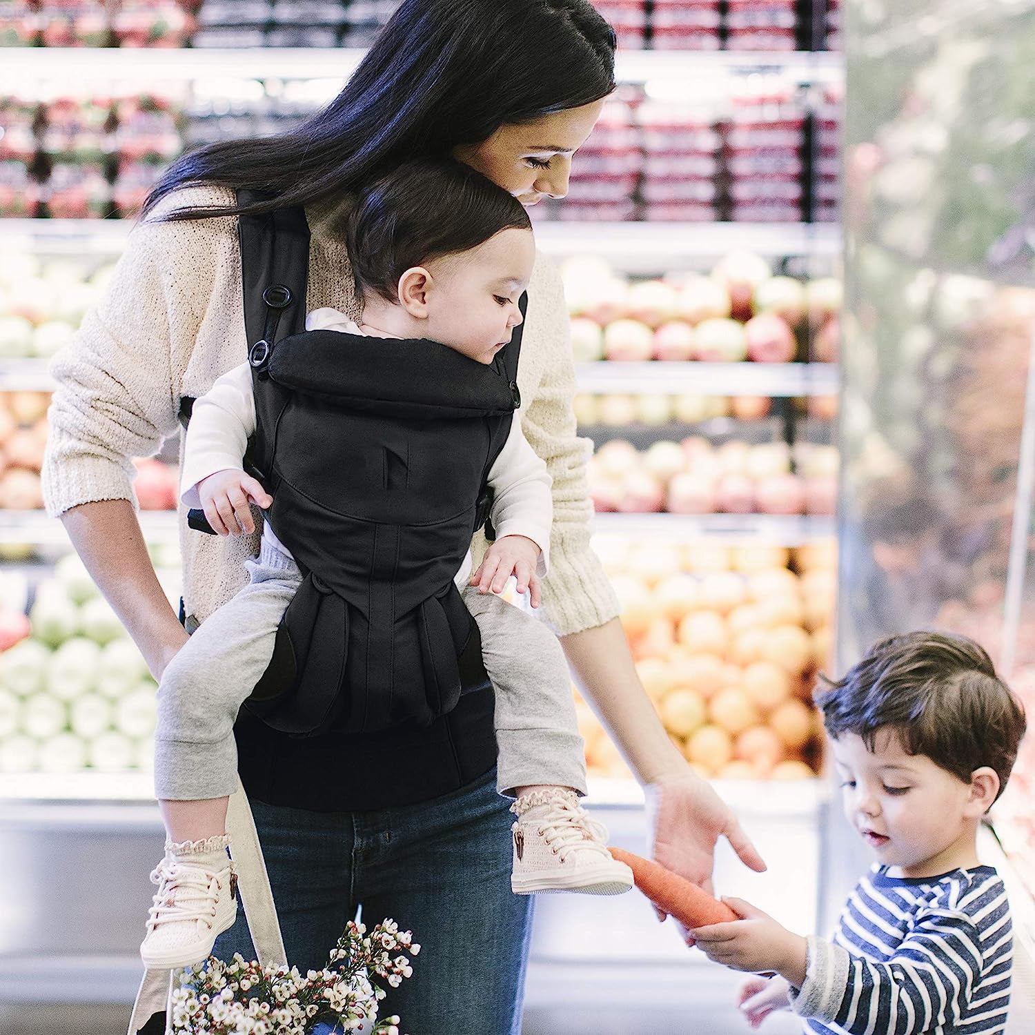 360-Grad-Babytrage für Neugeborene bis Kleinkinder mit Lendenwirbelstütze und Cool-Air-Mesh (3,5–25 kg), Perlgrau