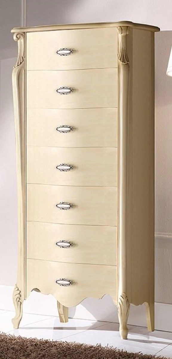 Luxury Baroque chest of drawers cream / silver - Handmade baroque style solid wood chest of drawers with 7 drawers - Handcrafted Italian Baroque furniture - Made in Italy - Luxury quality
