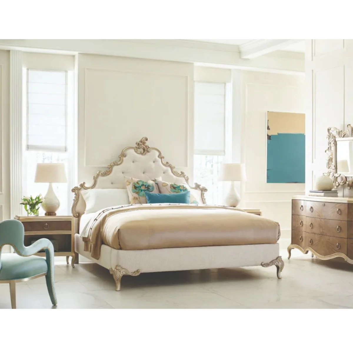 Luxury baroque chest of drawers with 9 drawers brown / champagne gold 185 cm