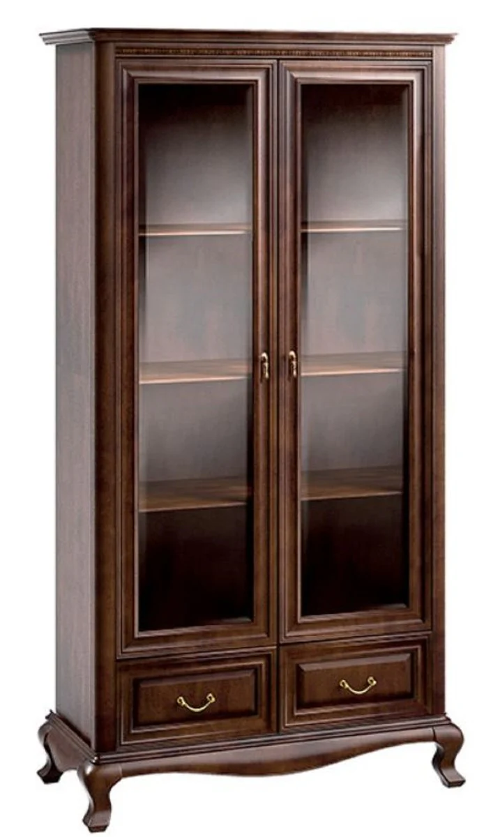 Luxury Art Nouveau display cabinet dark brown 116.8 x 46.1 x H. 206.6 cm - living room cabinet with 2 glass doors and 2 drawers - living room furniture