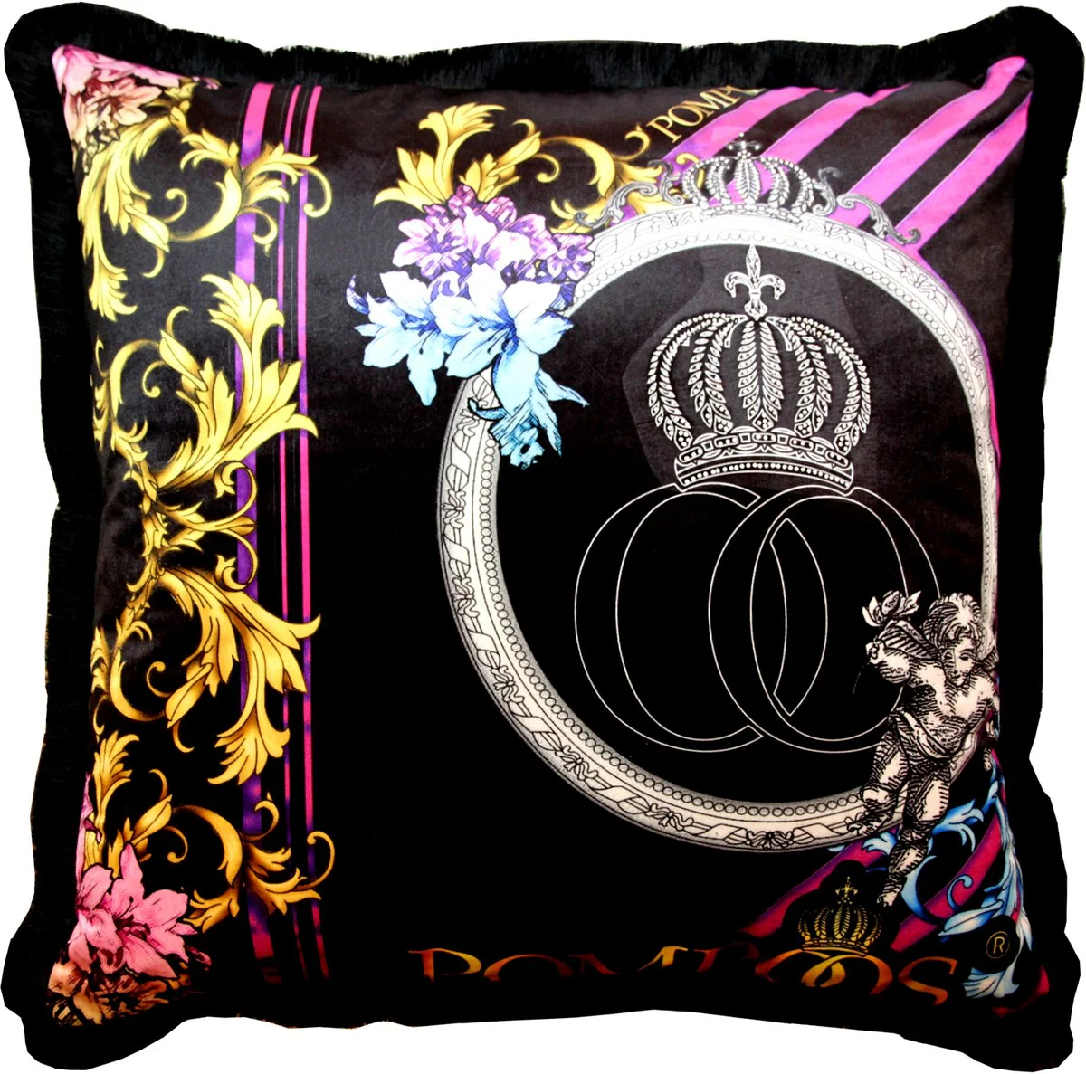 Huge XXL luxury baroque cushion Purple / Black Pompöös by Harald Glööckler 80 x 80 cm with sparkling rhinestones