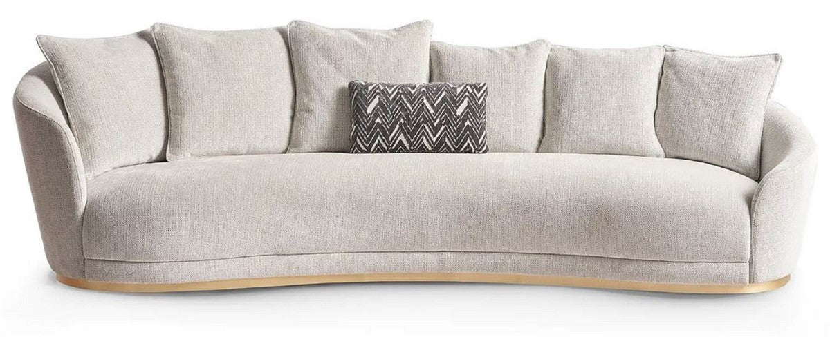 Luxus Sofa Hellgrau / Messing 308 x 110 x H. 90 cm - Gebogenes Wohnzimmer Sofa - Hotel Sofa - Wohnzimmer Möbel - Hotel Möbel - Luxus Möbel - Luxus Einrichtung - Wohnzimmer Einrichtung