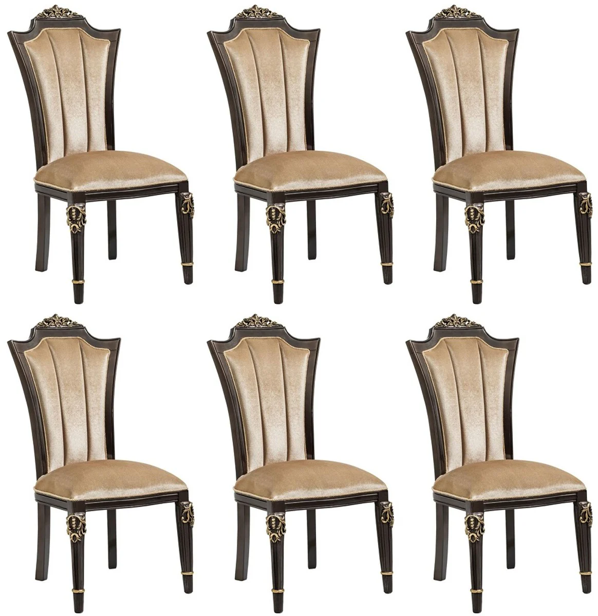 Luxury Baroque Dining Room Chair Set of 6 Light Brown - Baroque Furniture