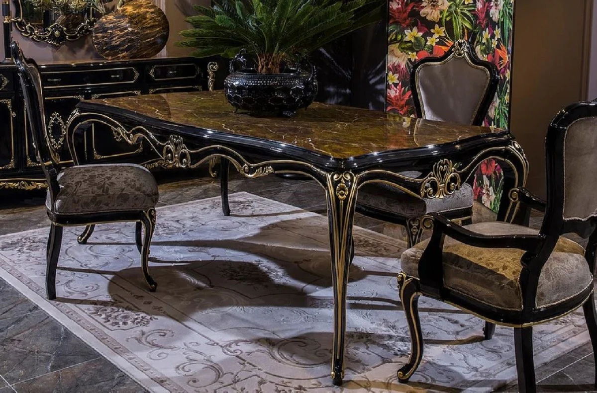 Luxury Baroque Dining Room Chair Set Silver / Black / Gold - Baroque Kitchen Chairs Set of 6 - Luxury Dining Room Furniture in Baroque Style - Baroque Dining Room Furniture - Noble & Magnificent