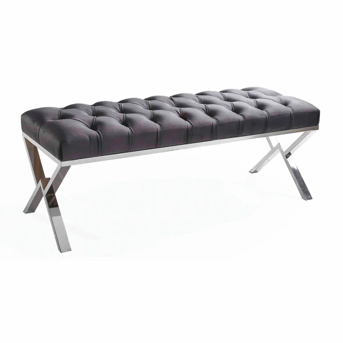 Luxury Chesterfield Bench Gray / Silver 120 cm - Luxury Furniture