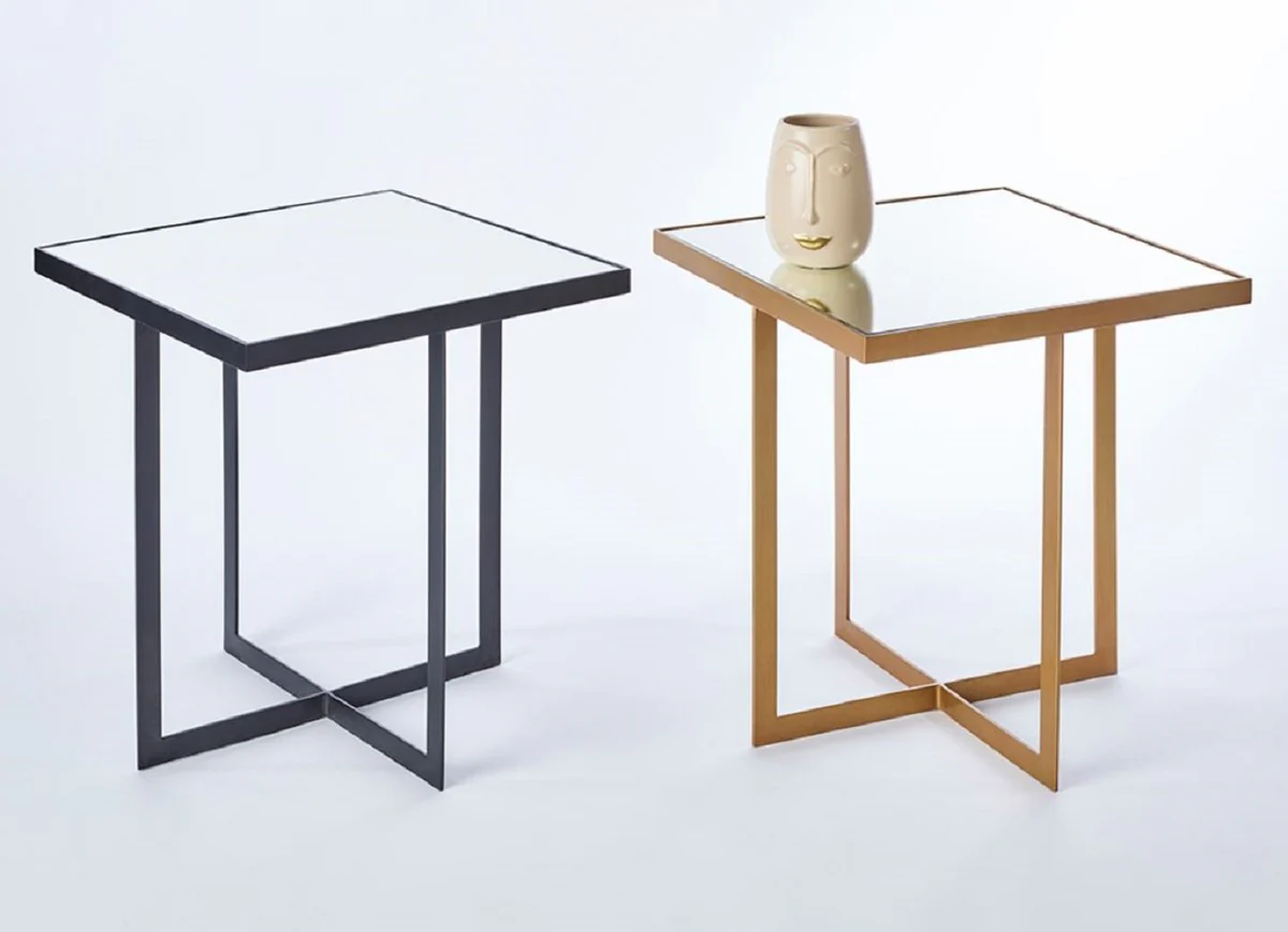 Luxury side table black 51 x 51 x H. 55 cm - metal table with mirror glass table top - luxury furniture