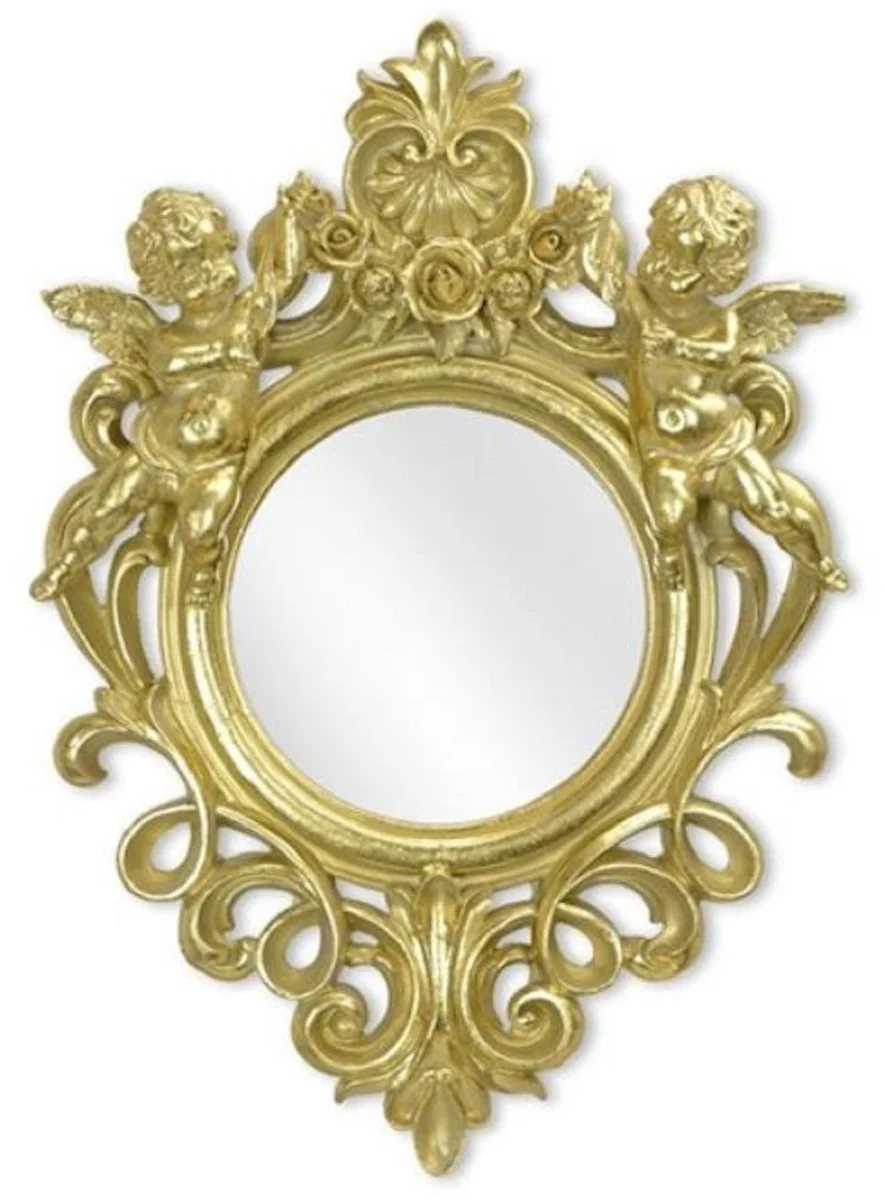 Baroque mirror gold 35.8 x H. 51 cm - antique style wall mirror with decorative angel figures - living room mirror - cloakroom mirror - baroque furniture