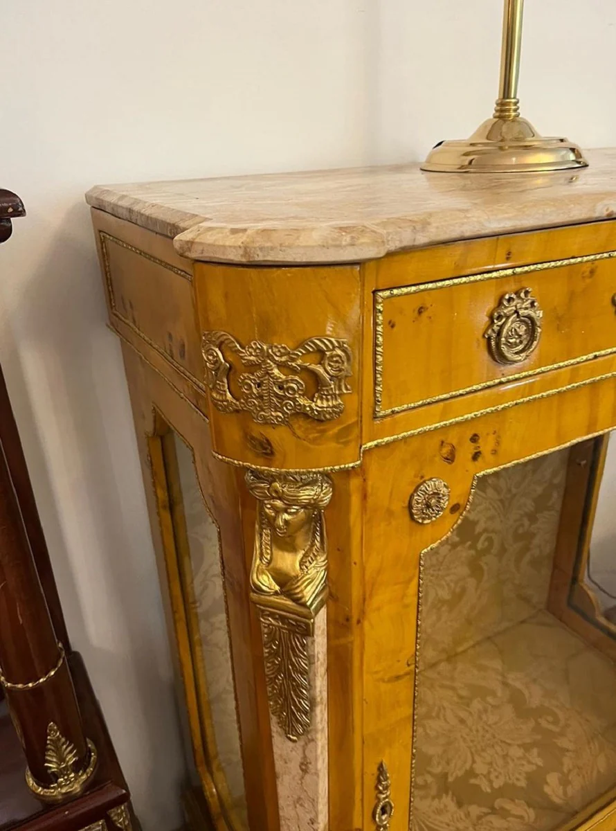 Baroque display cabinet bird's eye maple / cream / brass - Handcrafted solid wood display cabinet with glass door and drawer - Baroque furniture - Noble & magnificent