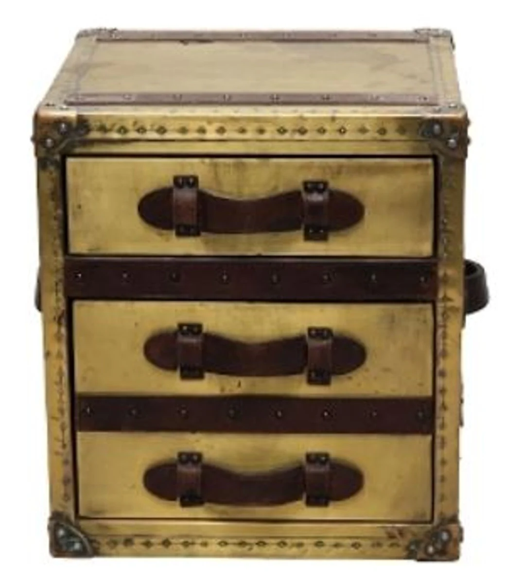 Luxury side table with 2 drawers Oxidized copper / dark brown 52 x 48 x H. 50 cm - Handmade side table in a suitcase look