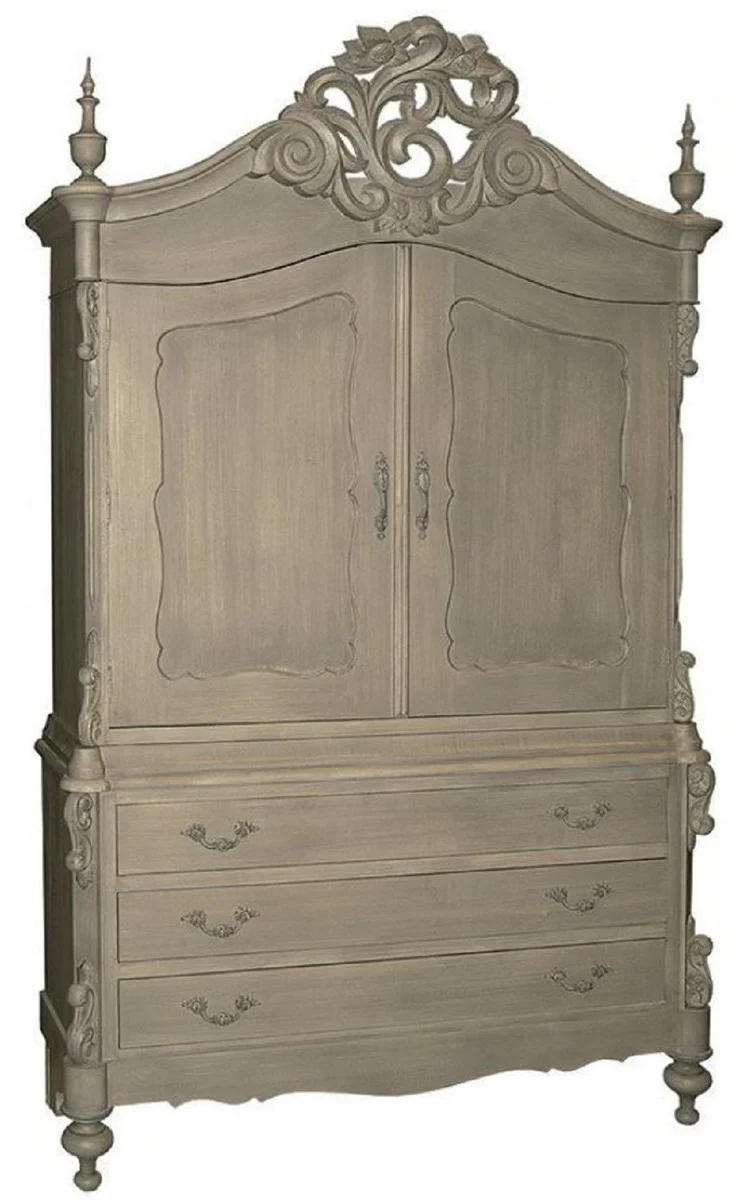 Luxury country house style kitchen cabinet gray 150 x 60 x H. 255 cm - handmade solid wood cabinet with 2 doors and 3 drawers - country house style kitchen furniture - luxury quality