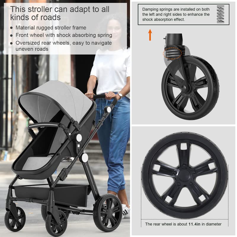 Kinderwagen für Neugeborene, wendbarer Stubenwagen für Kleinkinder, zum luxuriösen Vista-Sitz für Kleinkinder für Jungen und Mädchen, kompakter Einzel-All-Terrain-Kinderwagen, Kinderwagen-Abdeckung, Getränkehalter, Netz …