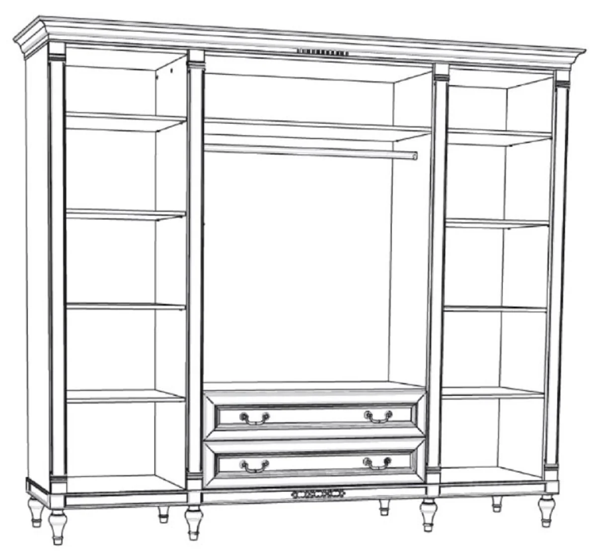 Luxury Art Nouveau bedroom cupboard cream color 238 x 64.7 x H. 210.6 cm - solid wood wardrobe with 4 doors and 2 drawers - Baroque & Art Nouveau bedroom furniture