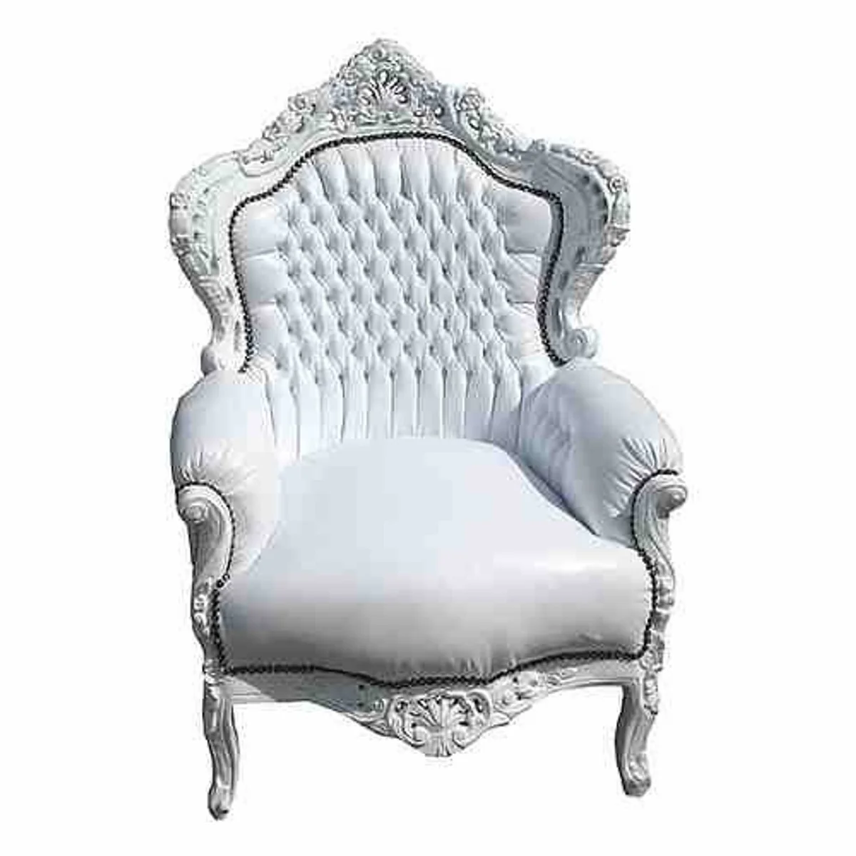 Barock Sessel King Weiß / Weiß Lederoptik