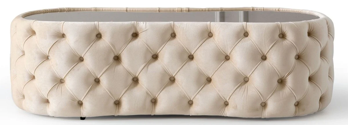 Luxury Chesterfield coffee table cream 140 x 80 x H. 45 cm - Living room table with glass top - Living room furniture - Chesterfield furniture - Luxury furniture - Luxury furnishings