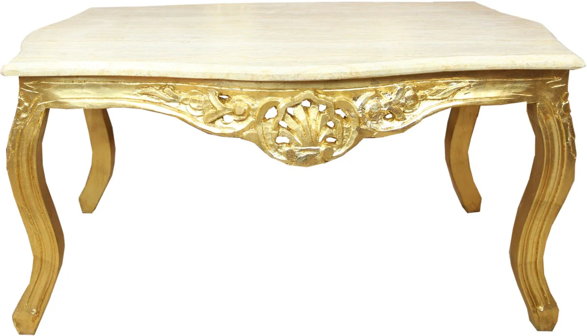 Baroque coffee table gold with marble top cream - furniture living room table antique style