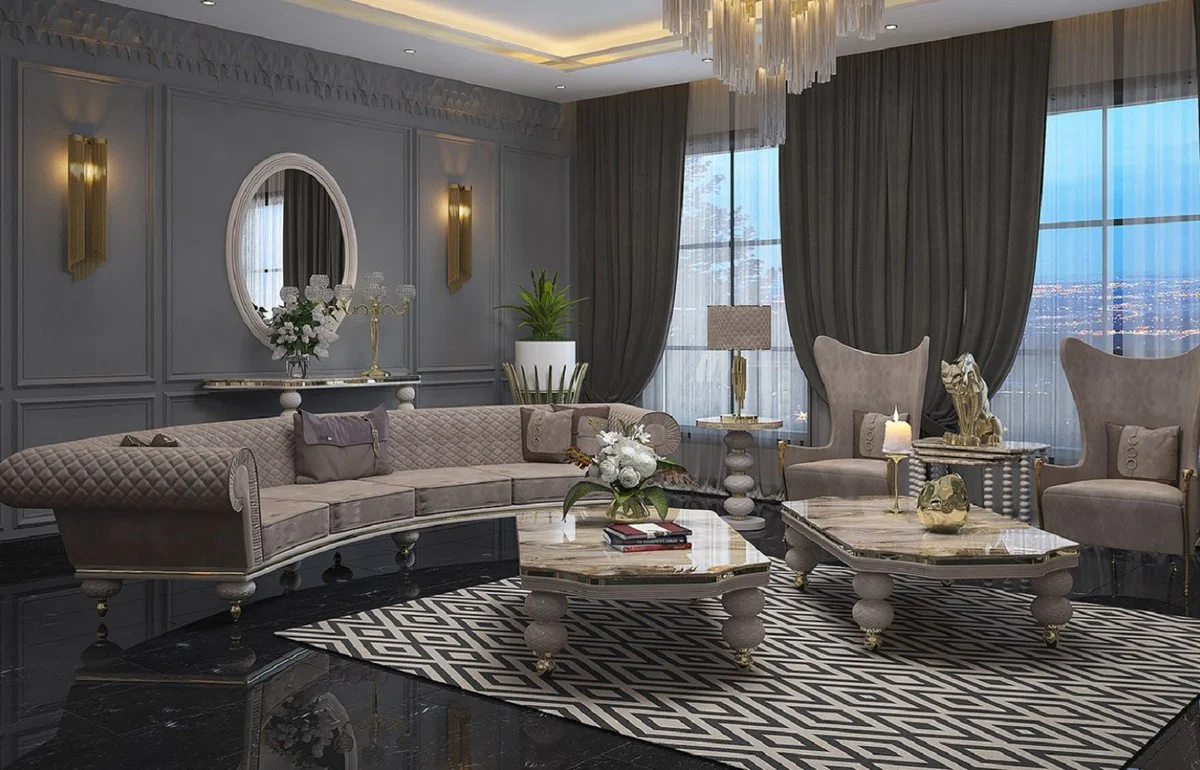 Luxury Art Deco Sofa Gray / Gold - Curved Living Room Sofa - Hotel Sofa - Luxury Art Deco Living Room & Hotel Furniture - Luxury Quality