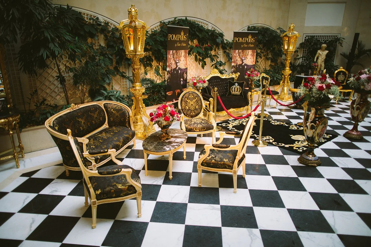 Pompöös by Baroque living room set cream / olive with golden pattern - Pompöös Baroque living room furniture designed by Harald Glööckler