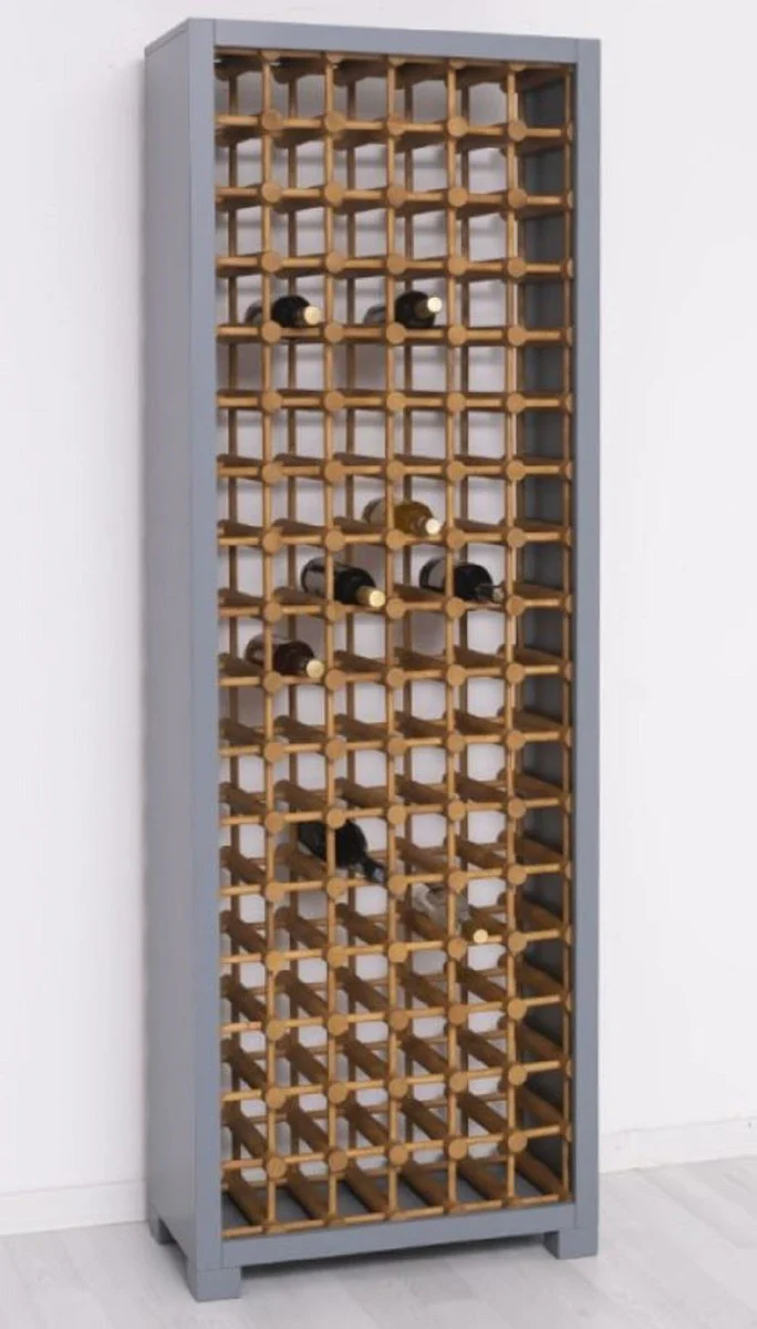 Country house style solid wood wine cabinet gray / natural colors 68 x 35 x H. 200 cm - Solid wood wine rack in country house style - Solid wood bar furniture - Country house style bar furniture
