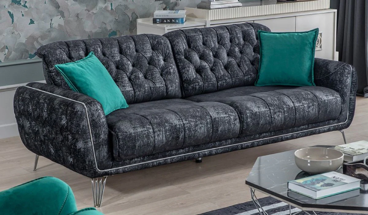 Luxury Chesterfield sofa bed black / gray / silver 230 x 95 x H. 75 cm - Modern living room sofa - Chesterfield living room furniture