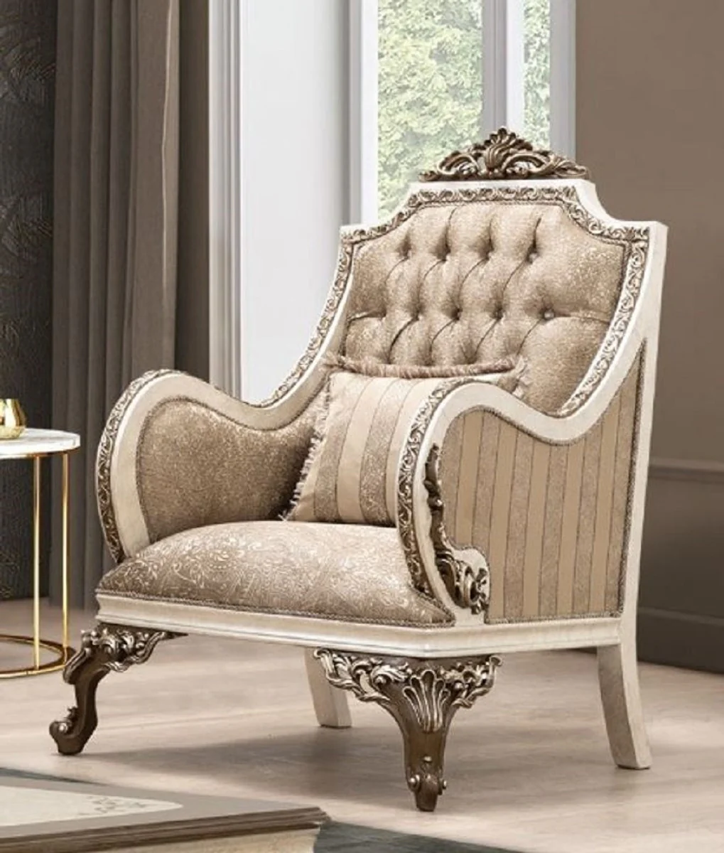 Luxury Baroque Living Room Set Beige / Cream / Brown / Gold - 2 Sofas & 2 Armchairs & 1 Coffee Table - Handmade Living Room Furniture in Baroque Style - Noble & Magnificent