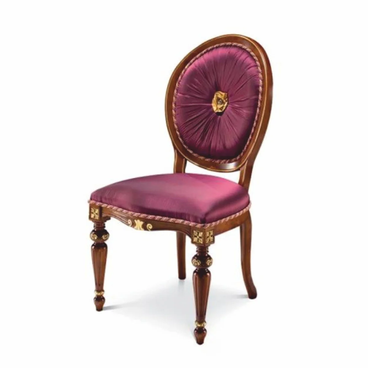 Luxus Barock Esszimmer Stuhl Lila / Braun / Gold - Made in Italy