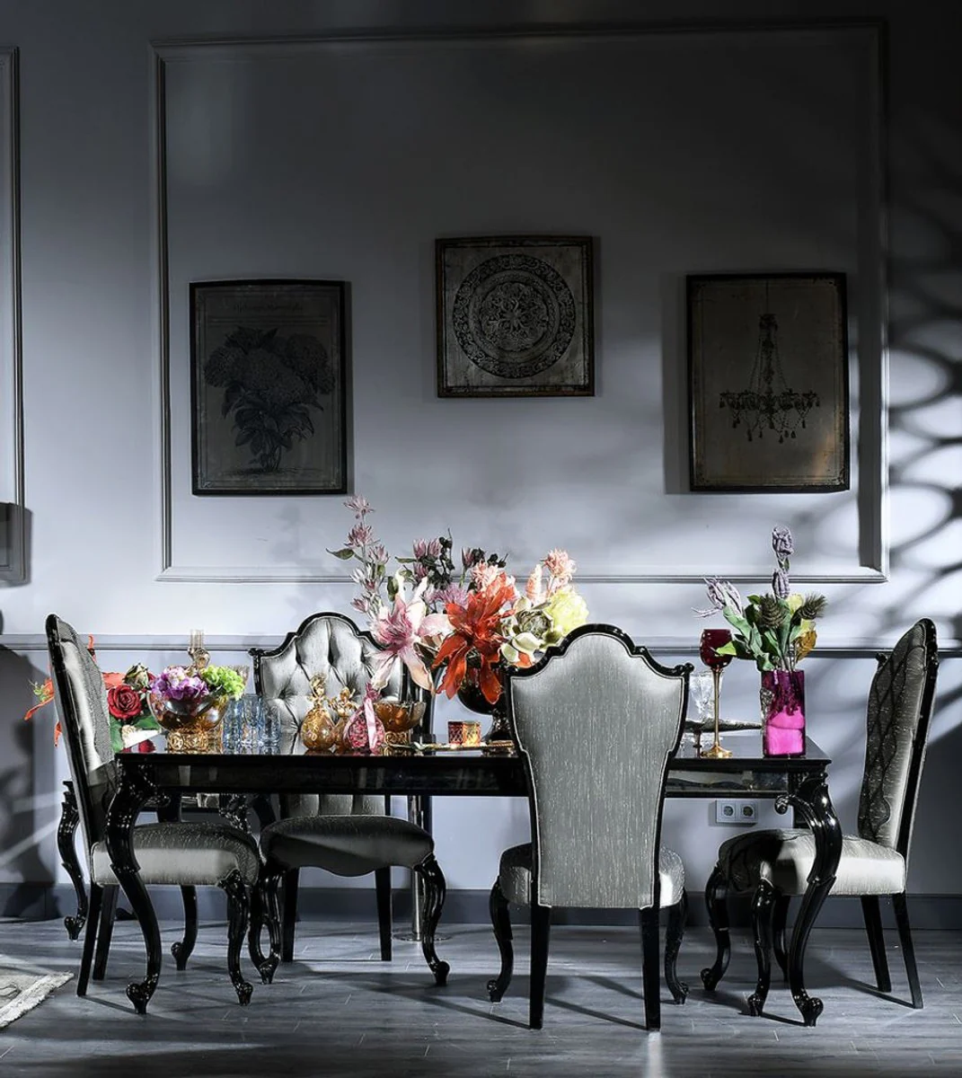 Luxury baroque dining table black / brown 210 x 110 x H. 78 cm - Elegant solid wood kitchen table with glass top and mirror glass - Baroque dining room furniture - Luxury quality - Made in Italy