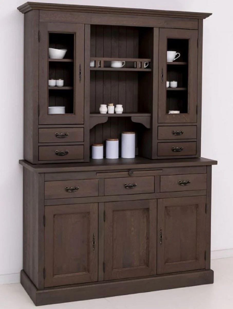 Country house style dining room cabinet dark brown 138 x 50 x H. 197 cm - solid wood kitchen cabinet - dining room furniture in country house style - country house style dining room furnishings