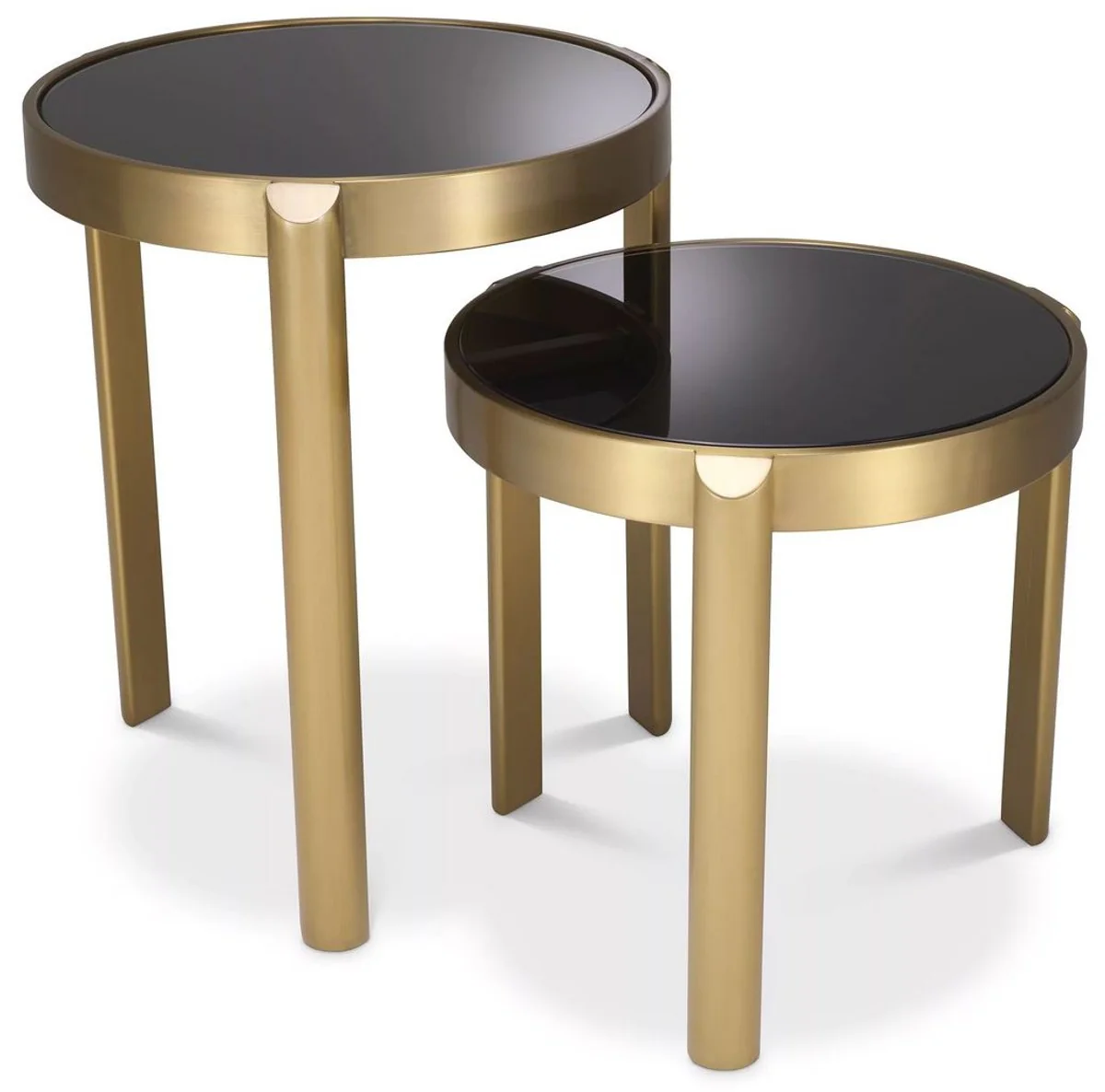 Luxury side table set brass / black - 2 round stainless steel tables with glass tops - living room furniture - hotel furniture - luxury furniture - luxury furnishings - furniture luxury