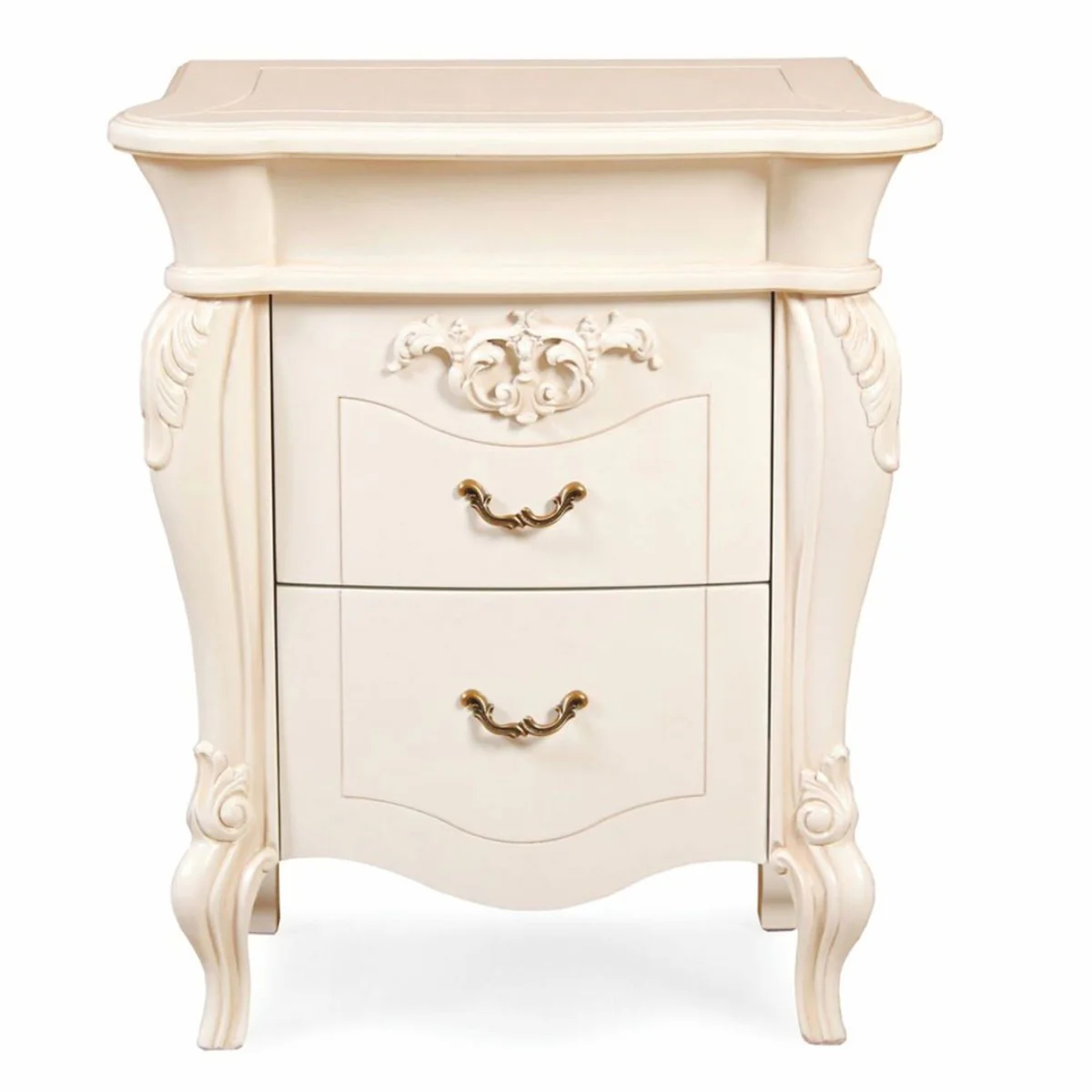 Luxury baroque night dresser with 2 drawers cream / bronze H. 70 cm