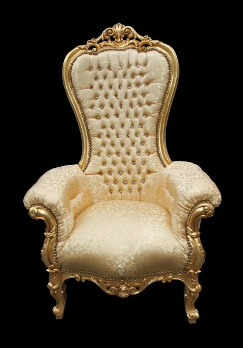 Baroque Throne Chair Majestic Medium Gold Pattern / Gold with Bling Bling Glitter Stones - Giant Chair - Throne Chair Tron