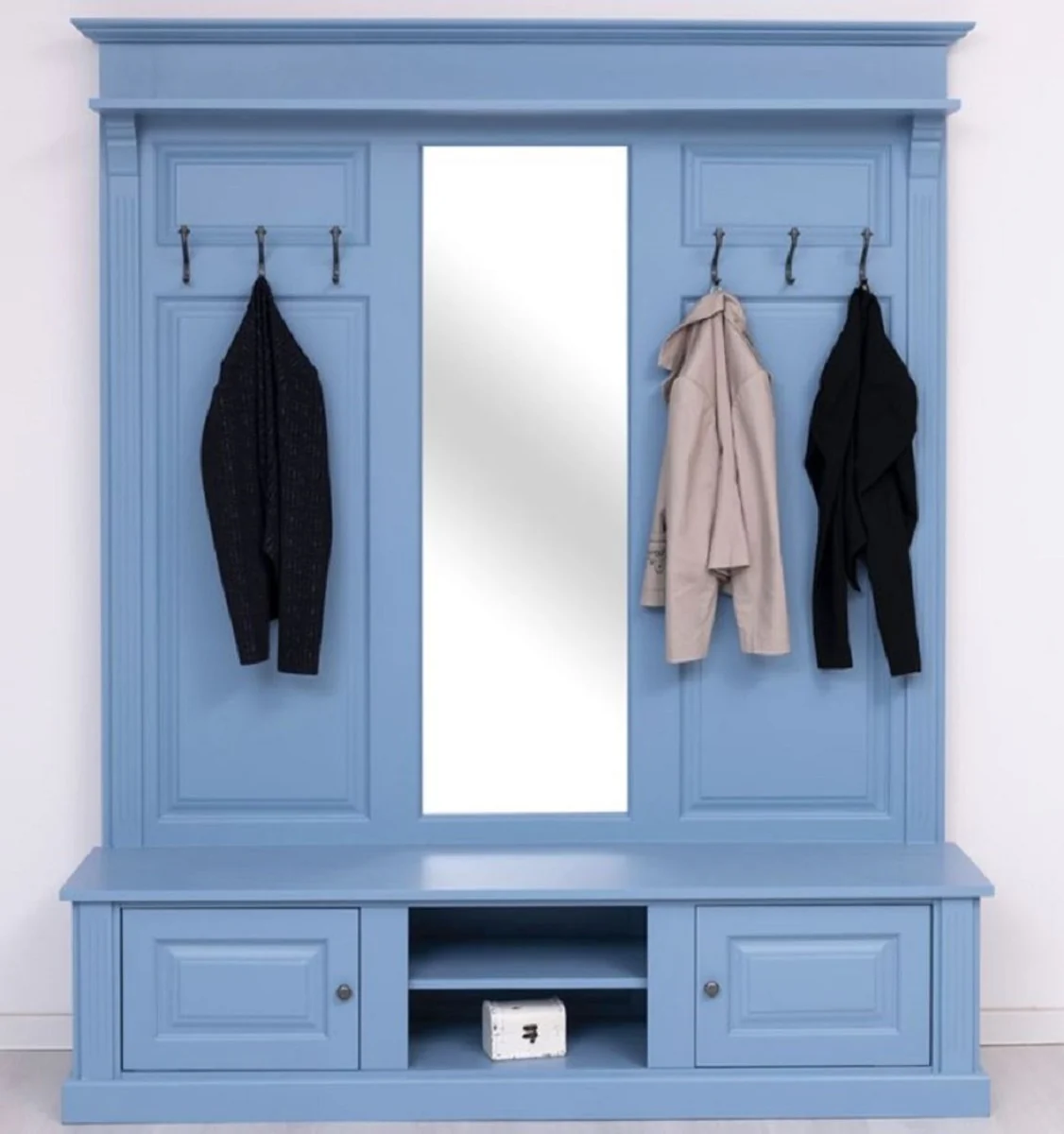 Country house style wardrobe light blue 180 x 41 x H. 210 cm - solid wood wardrobe with mirror - solid wood wardrobe furniture - country house style wardrobe furniture