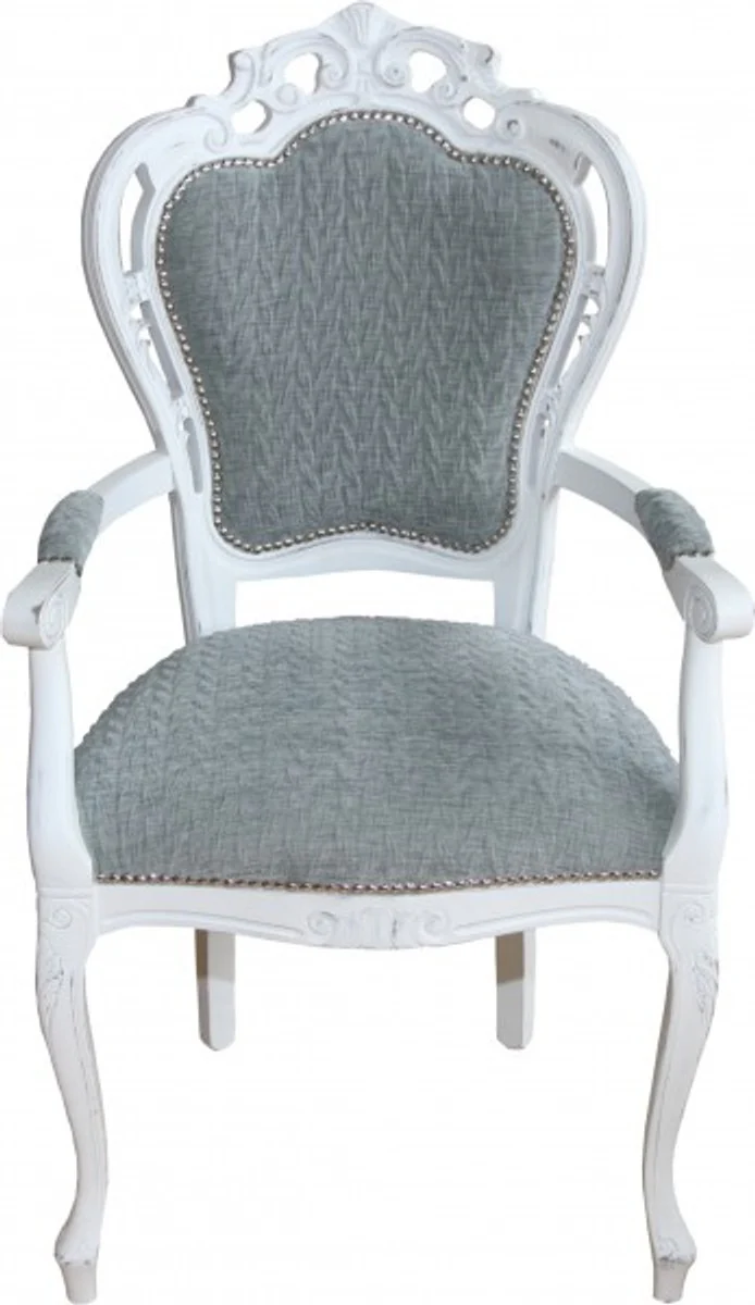 Baroque dining room chair with armrests grey-blue / antique white - designer chair - luxury quality
