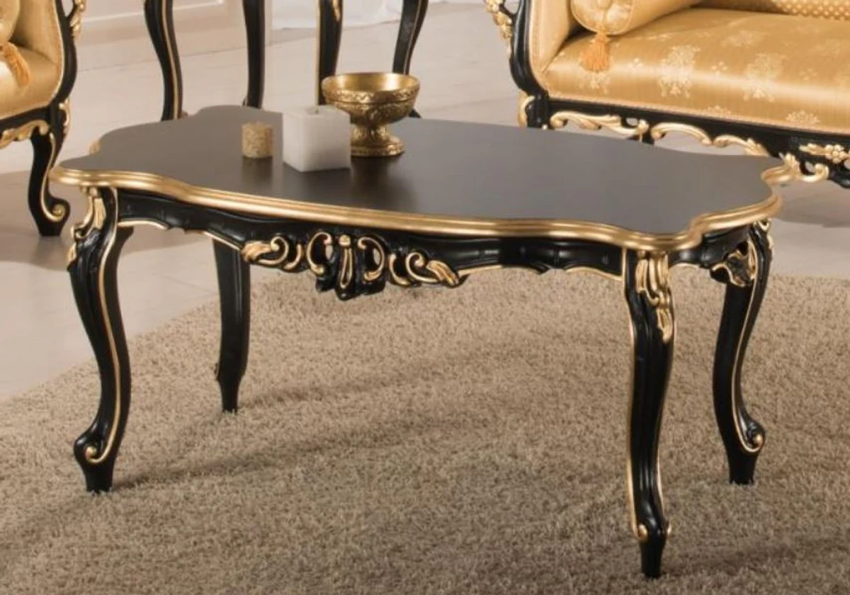 Luxury baroque coffee table black / gold 103 x 62 x H. 49 cm - Elegant living room table in baroque style - Baroque living room furniture