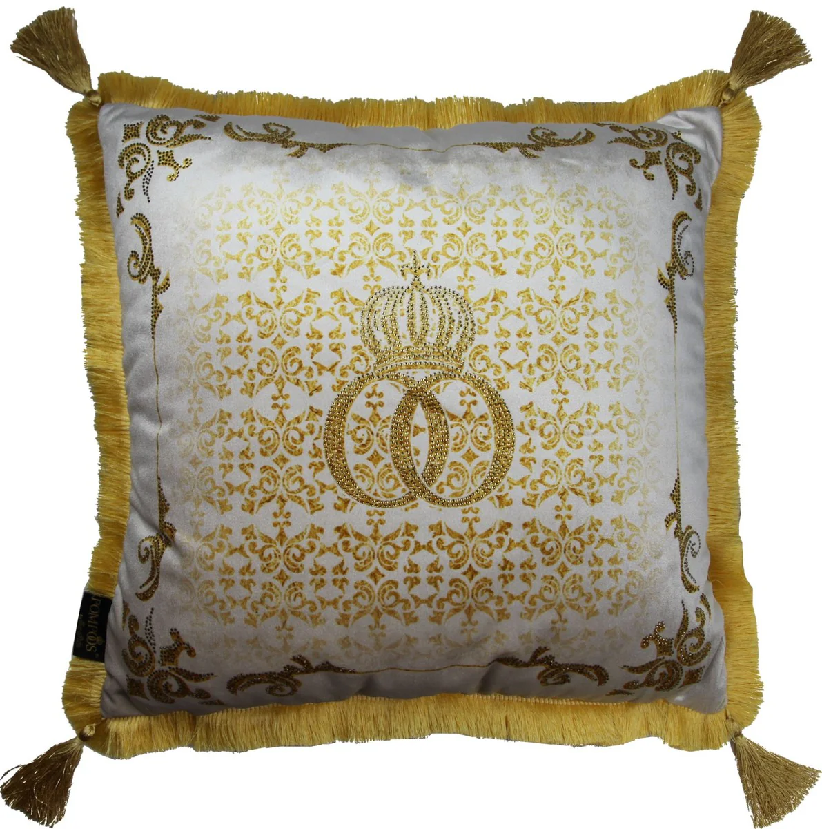 Harald Glööckler luxury decorative baroque cushion Pompöös by cream / gold crown deluxe with rhinestones and tassels - Glööckler cushion